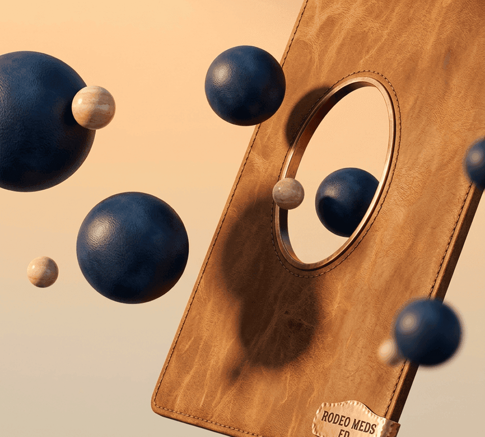 Illustration of blue molecules dispersing from a RODEO MEDS pouch