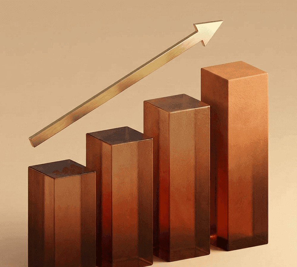 Illustration of a rising bar chart with an upward arrow