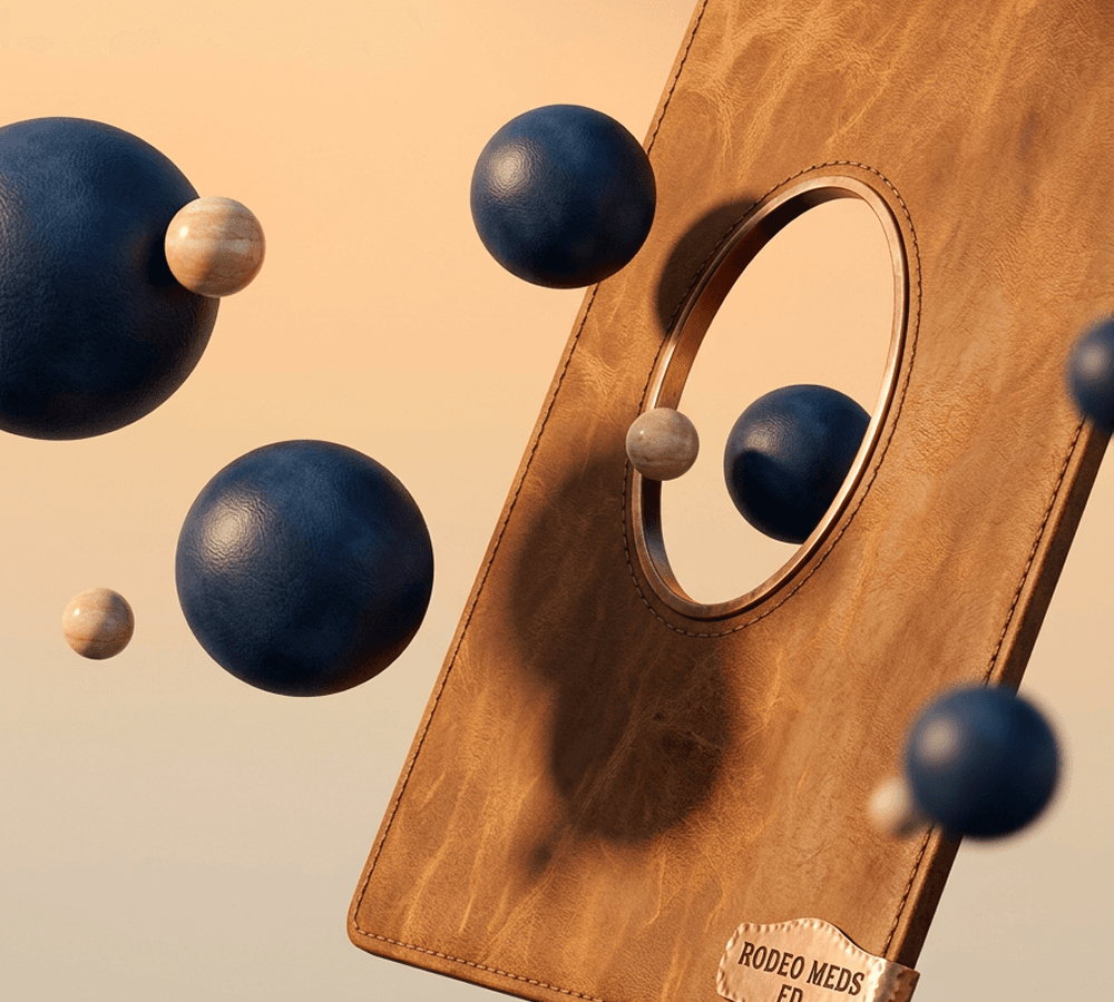 Illustration of blue molecules dispersing from a RODEO MEDS pouch