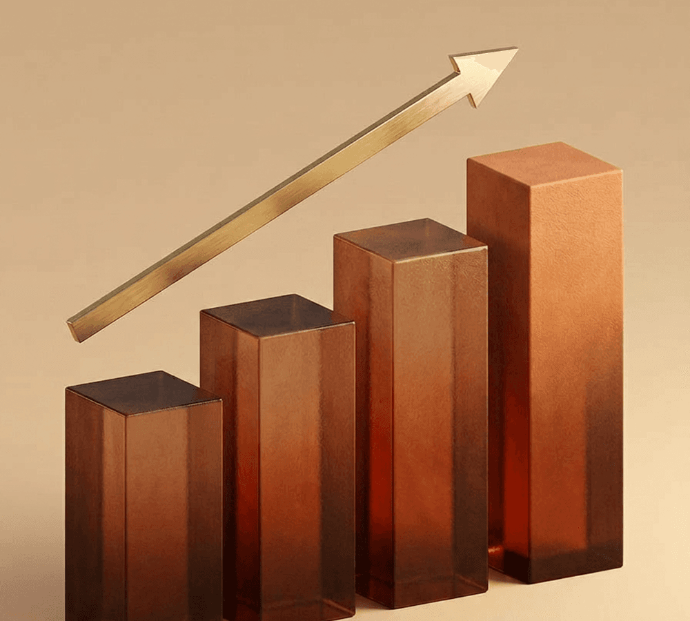 Illustration of a rising bar chart with an upward arrow